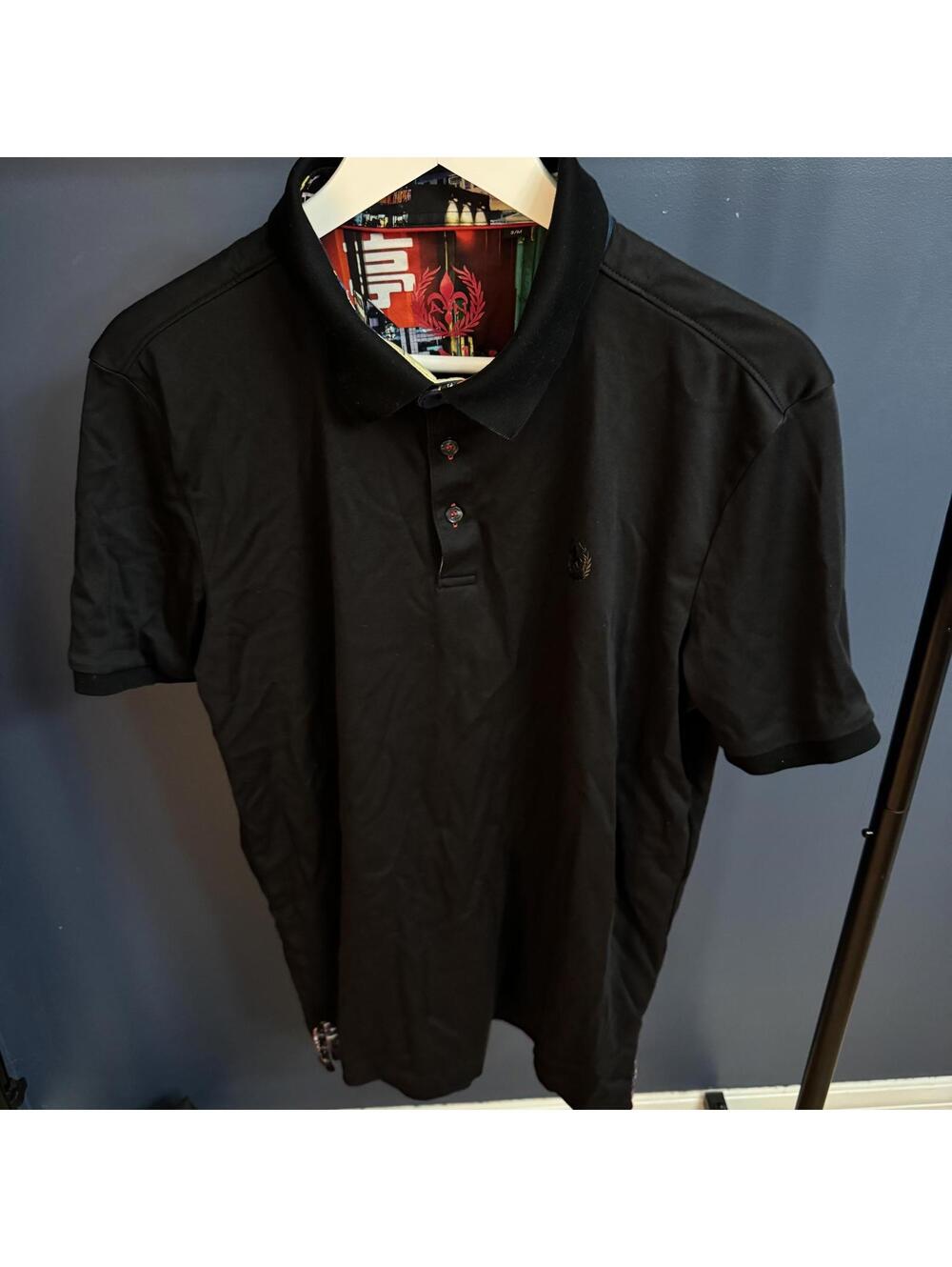Au Noir Polo Shirt 3/Medium Black Stretch Knit Casual Luxury